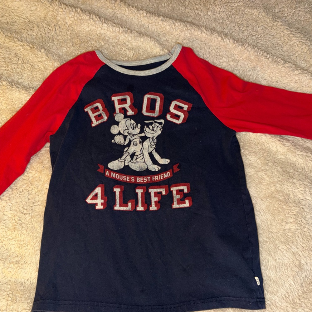 Disney Kids Long Sleeve Red and Black Mickey Mouse Tee